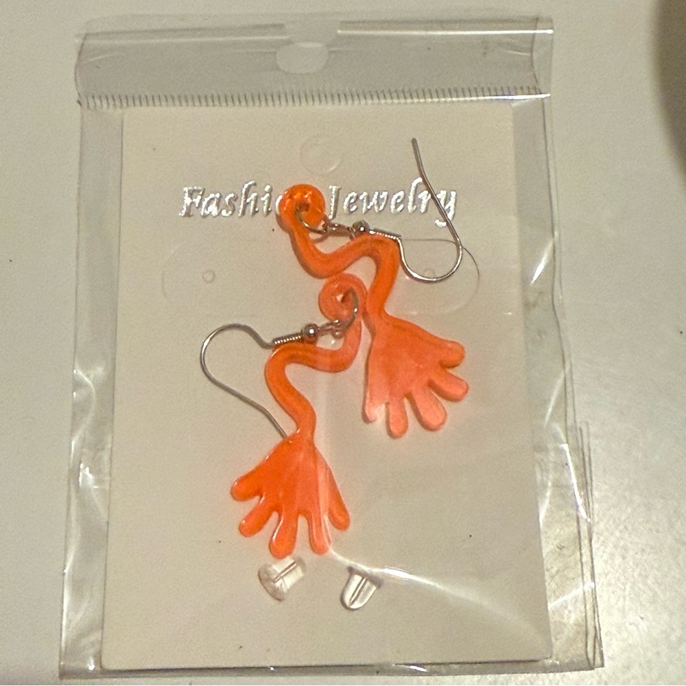 Orange Sticky Hand-Shaped Earrings
